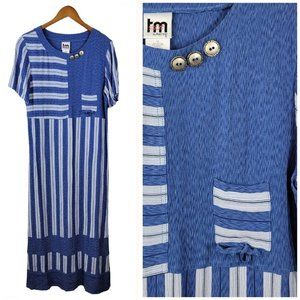 Vintage 90s Shirt Dress size 12 Stripe midi long Art To Wear Blue Casual
